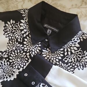 Adrianna Papell Black and White Floral Blouse